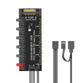 Jectse PC Chassis Fan Hub, 15PIN SATA Power Supply Speed Controller, PC Fan Controller System with 5 5V 3PIN ARGB Ports, 6 12V 4PIN PWM Ports, 60cm Cable, Jectse698kcexbns