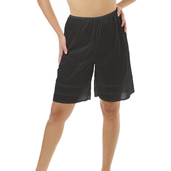 Underworks Snip-A-Length Pettipants Culotte Slip Split Skirt Large-Black