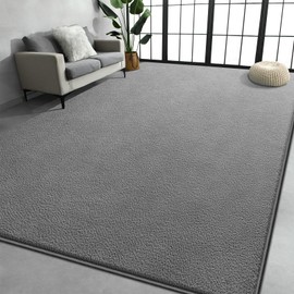 Large Area Rugs for Living Room Bedroom, 7x10 Feet Grey Rug, Minimalist Modern Shag Rug, Soft Thick Comfy Memory Foam Indoor Carpet, Non-Slip Washable Rug for Boys Girls Dorm Nursery Room Home Decor