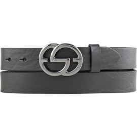 BELTINGER EMIL Women's Belt Made of Full Cowhide Leather, 3 cm, Slim Leather Belt for Women, 30 mm, Black Metallic, Black, metallic black