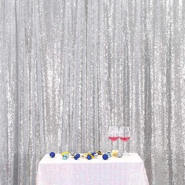Sliver Sequin Backdrop Fabric Curtain 4FTx7FT Wedding Birthday Party Background Drapes, 3E home