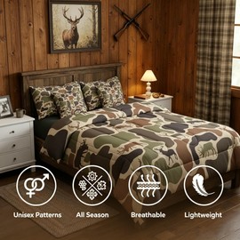 Erosebridal Camo Deer Comforter Set 7 Pcs Camouflage Hunting Deer Bedding Set Twin Green Military Army Camo Bed in A Bag for Kids Boys Girls Country Hunter Wildlife Sheet Set with Comforter
