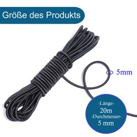 BYZANDQI Rubber Rope Expander Rope 5 mm 20 m Black - Tarpaulin Rope Tension Rope Rubber Line for Trailer Tarpaulin Tents Net Banner (Black, 5 mm x 20 m)