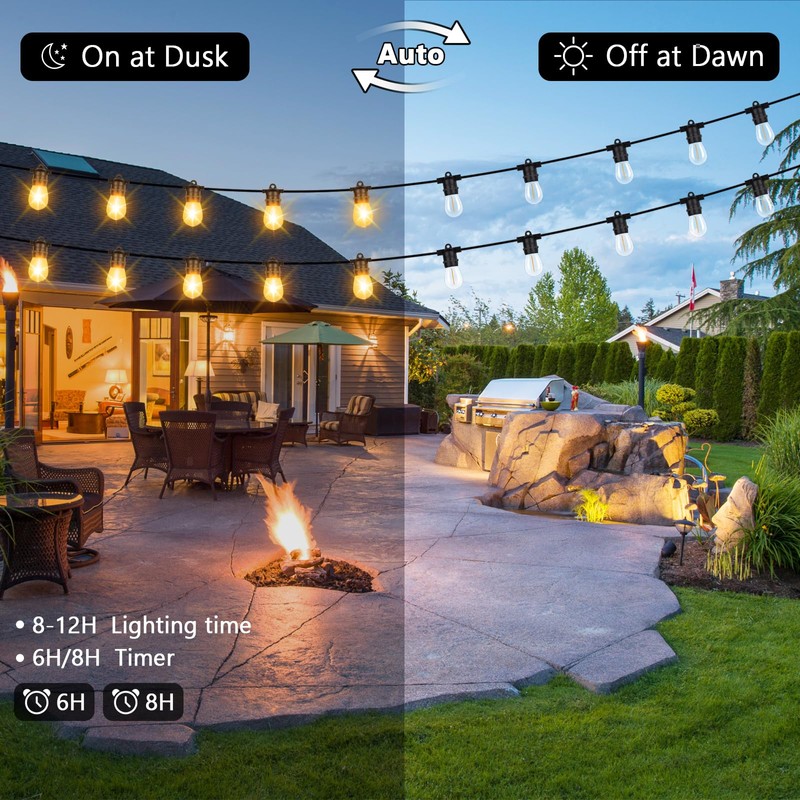 BesLowe 48FT S14 Solar String Lights Outdoor with Remote Controller,
