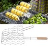 Corn Grilling Basket Stainless Steel Beech Wood Handle Even Heat