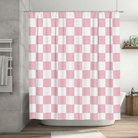 Ohocut Checkered Shower Curtain, Pink Shower Curtains for Bathroom, Cute Retro Checkerboard Shower Curtain Vintage Aesthetic, Machine Washable Fabric Shower Curtain, 72''x72''