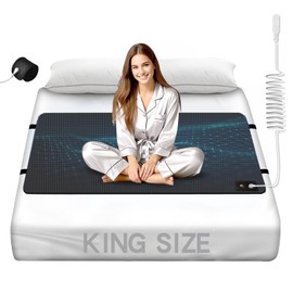 Grounding Mat for Bed, Carbon Fibre + PU Leather Grounding Mattress with Wrist Straps, 2 Cords and Plug for Better Sleep(King - 27"x 78")