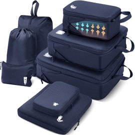 Samfolk Travel Compression Bag, Travel Pouch, Travel Compression Bag, Set of 8, Compression Pouch, Packing Pouch, Clothes Sorting, Travel, Business Trip, Convenient Goods, Large Capacity, Waterproof