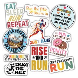(10pcs) Running Stickers Funny Runner Run Lover Road Runner Funny Gifts Multiple Different Design, Waterproof, UV- Resistant, Suitable for Tumbler, Laptop, Car, Truck