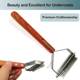 Careuoklab 20-Blade Coat King Rake, Undercoat Grooming Rake, Dematting Stripper, Shedding Tool for Medium to Large Dogs, Cats, Stainless Steel Combines with Solid Wooden Handle