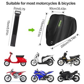 Motorbike Cover, Waterproof Motorcycle Cover Outdoor Indoor, 210D Oxford Sun Rain UV Dust Protective Covering, for Moped Scooter Motocross, 200 x 110 x 90 cm