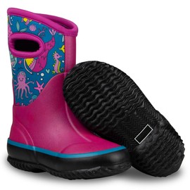 Lone Cone Mud Boots for Boys and Girls - Kid-Friendly Insulating All-Weather Warm Neoprene Boots for Snow, Rain, and Muck, Easy-On, Play-Proof, Non-Slip, Durable - Boot-iful Mermaids, 11 Little Kid