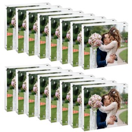 Airsnigi 4x4 Acrylic Frames 16 Pack, 20mm Double Sided Magnetic Picture Frames Bulk Display Stand Self Standing Clear Photo Frames for Wedding Birthday Baby Shower Picture Holder