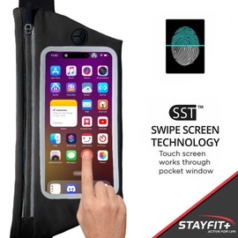 [3 Pack] Journey Crossbody Running Pouch Belt Bulk, Waist Fanny Pack Bag for Fitness Outdoors Hiking Traveling, Sports Phone Holder for Men and Women (Black/Black)