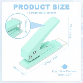 PATIKIL 1/4" Single Hole Punch, Handheld Heavy Duty Hole Puncher 20 Sheet Punch Capacity Press Metal Paper Puncher for Tag DIY Craft Scrapbook Ticket, Green
