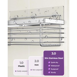 ODesign Shower Caddy 3 Pack SUS304 Stainless Steel-No Drilling-Shower Bathroom Shelves Rack,Rustproof Wall Mounted,Adhesive Shower Shelf Basket Organizer-Silver