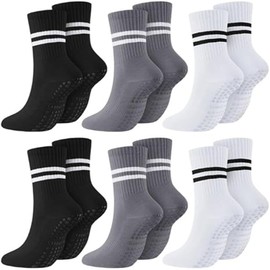 6 pares Calcetines largos de yoga con agarre para mujer， Yoga Mujeres，Calcetines trampolín para mujer deportes interior, yoga, pilates, ballet