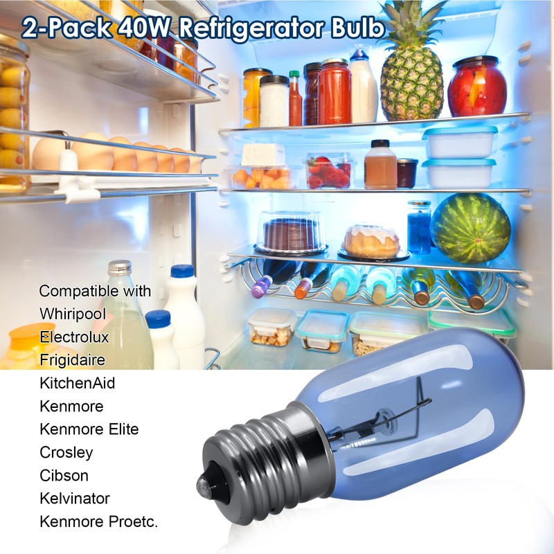 PWEOW Refrigerator Light Bulb 297048600 241552802, 40W, T8, for Frigidaire,