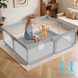 Deeteck Baby Playpen 79"x71" - Extra Large Playpen for Babies and Toddlers with 2 Handle - Baby Fence Play Area Safety Center for Indoor & Outdoor, Grey