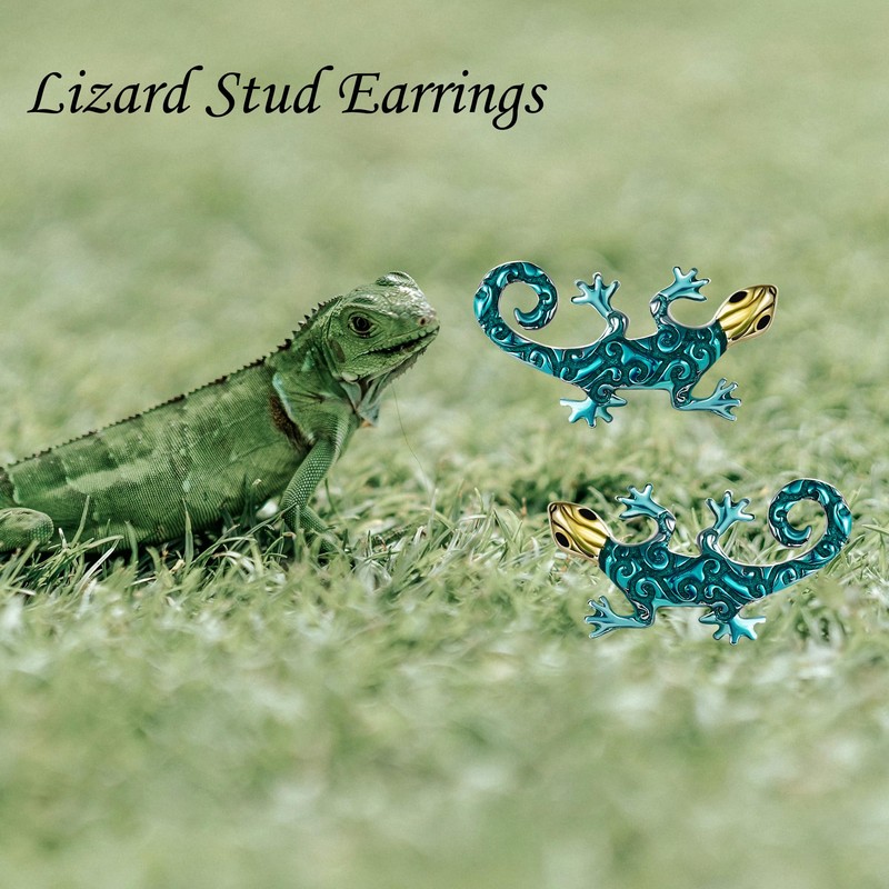 Lizard Earrings Sterling Silver Gecko Stud Earrings Animal Jewellery Gifts