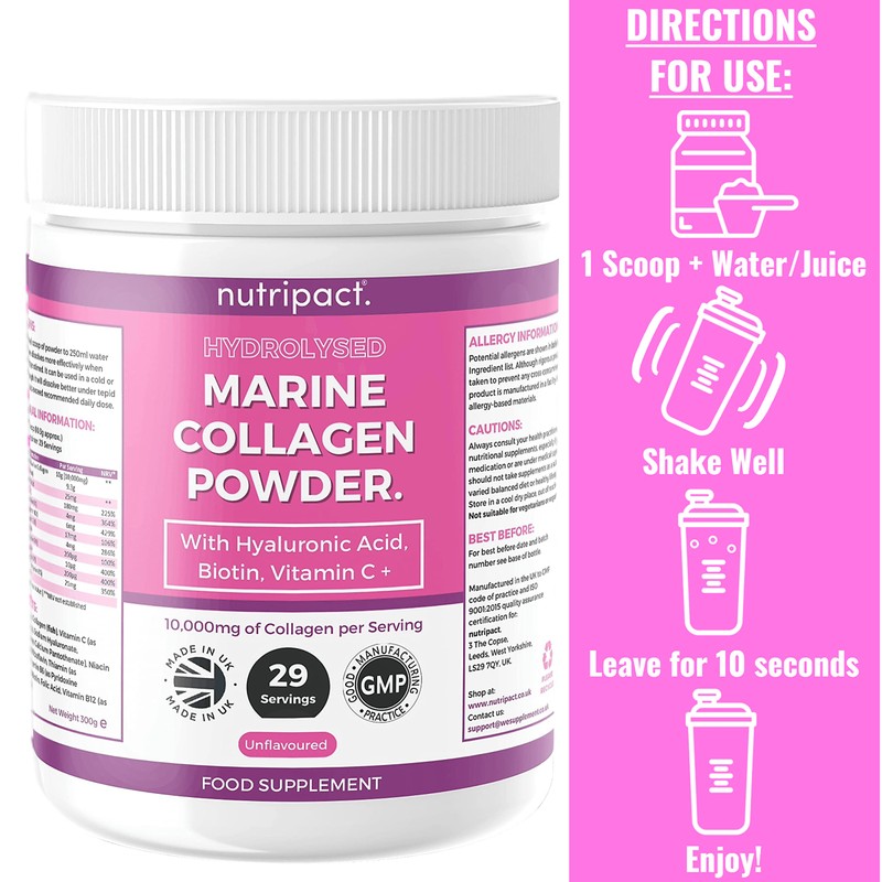Hydrolysed Marine Collagen Peptides Powder with Hyaluronic Acid, Biotin, Vitamin
