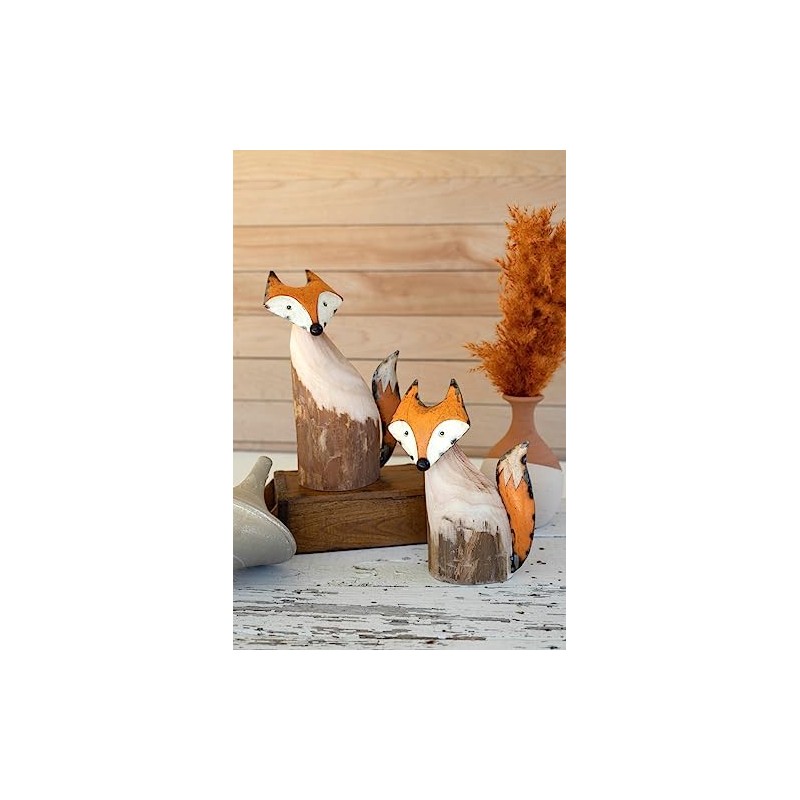 KALALOU NBA2440 Set of Two Recycled Wood and Iron Foxes