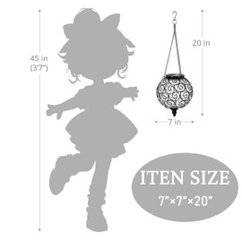 Naboher Solar Hanging Lantern Outdoor Garden Lights, Round Glass and Metal Hanging Lantern, 15 Firefly LED Lights, 7 x 20 Inch, Clear