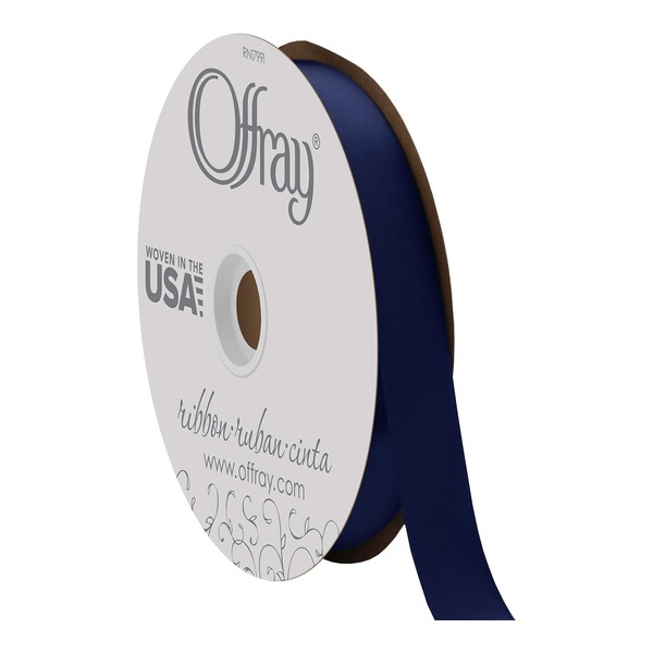 Berwick Offray 7/8" Wide Double Face Satin Ribbon, Navy Blue, 100 Yards