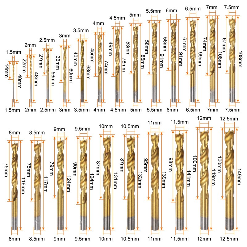 HARFINGTON 23pcs Brad Point Drill Bit Set 1.5mm-12.5mm Dia Straight