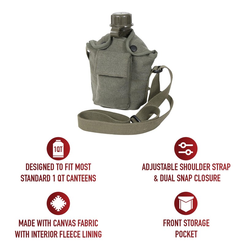 Rothco Vintage Canteen Carry, All with Shoulder Strap, OD Green