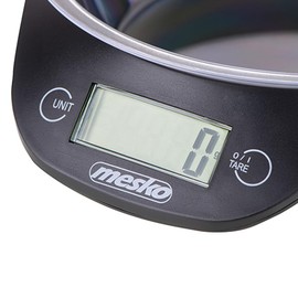 Mesko MS3164 Küchenwaage Digital mit Schüssel 0,7 L, Maximalgewicht 5 Kg/ 11 Lb, Großem LCD-Display, Digitalwaage, Hohe Präzision auf bis zu 1g, Tara-Funktion, Abstellautomatik, Schwarz