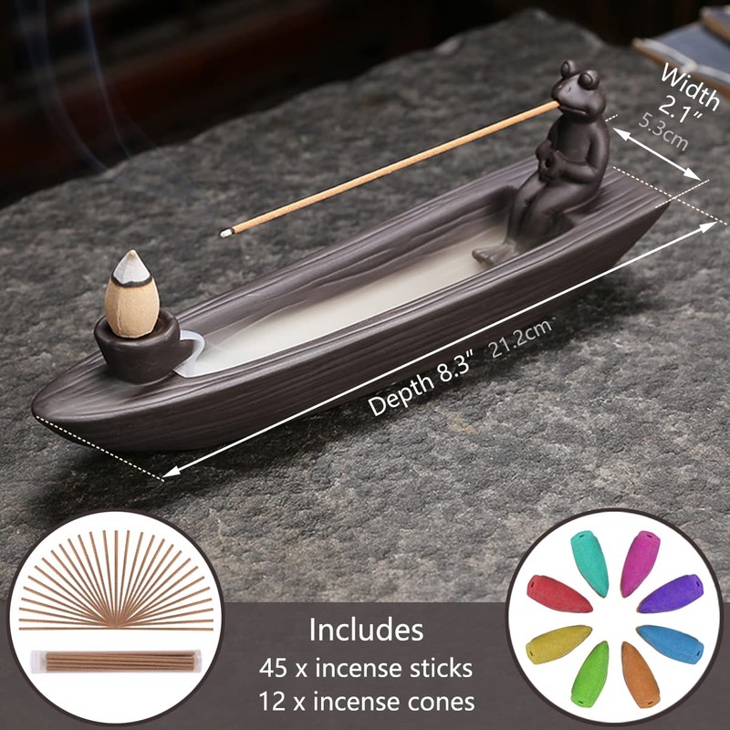 ChangWanna Frog Incense Holder Waterfall - Ceramic Cone Backflow Incense