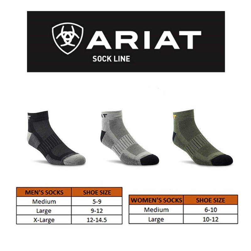 ARIAT AriatTEK High-performance Quarter Crew Socks, 3 Pairs Olive MEDIUM
