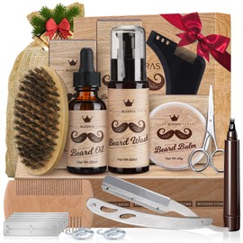Beard Care Set for Men, Bledras 12 in 1 Beard Care Gift Set with Beard Shampoo, Beard Oil, Beard Balm, Beard Comb, Beard Brush, Beard Scissors, Beard Stencils, Beard Set Gift for Men