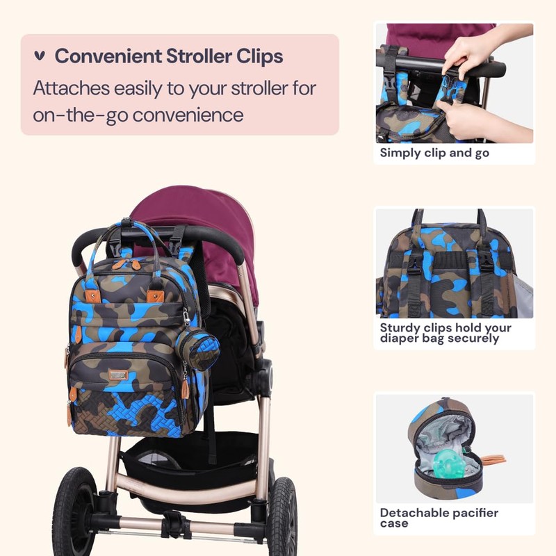 BabbleRoo Diaper Bag Backpack - Baby Essentials Travel Tote -