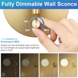 VATONI Dimmable Wall Sconces Plug in, Swing Arm Wall Lights with Plug in Cord and Dimmer On/Off Knob Switch, Dimmable Wall Light with Milky White Glass Globe Shade(2 Bulbs Included)