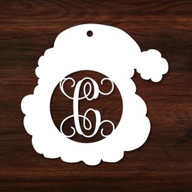 Vintage Santa Head Monogram Chirstmas Gift Tag Ornament 5 Inch C Letter | High Gloss White or Wood Board | Wall Hanging Alphabets | Wood Letter