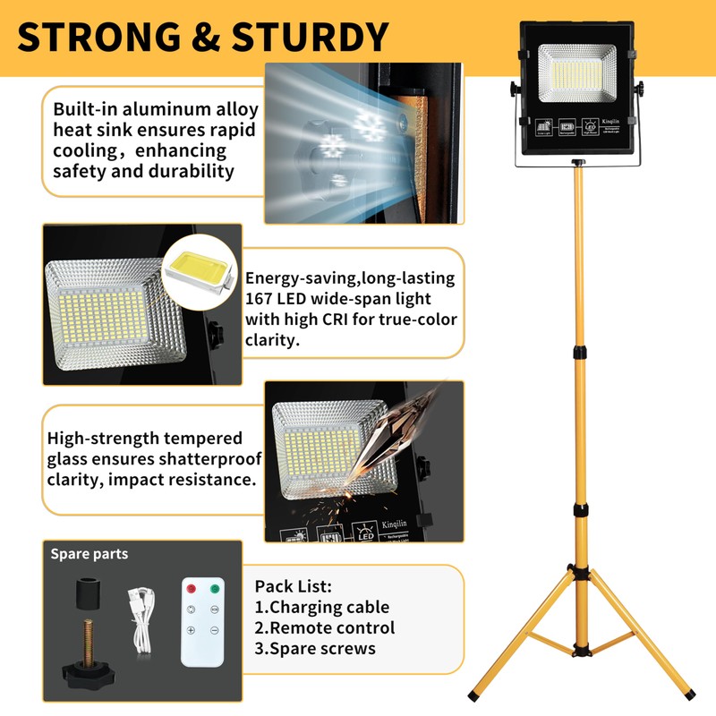 39000LM Rechargeable LED Work Lights with Stand,120H Runtime Solar Work