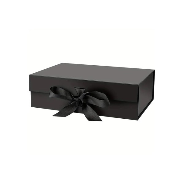 Black Luxury Magnetic Gift Box with Satin Lid Ribbon Foldable