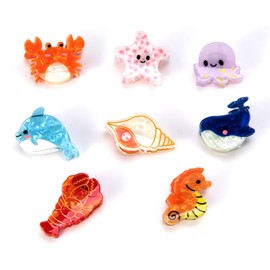 8PCS Sea Creatures Small Hair Claw Clips for Women and Girls Thin Hair Styling Accessories, Mini Ocean Claw Jaw Clips