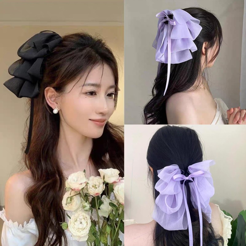 HAPVITAL Ruffled Ribbon, Hair Claw Large, Hair Ornament, Cute, Hair