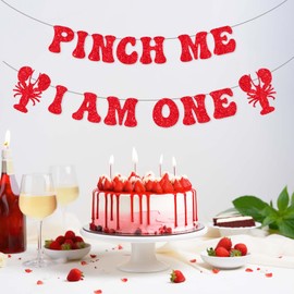 SHADOAMP Crawfish Birthday Party Decorations, Crawfish Boil Pinch Me Im One Garland Banner Red Glitter Seafood Boil Themed Garland DIY Craft for Crawfish Lobster One Year Old Birthday Supplies