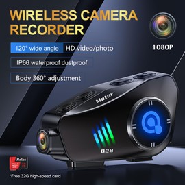 BTQILEYOO Motorcycle Helmet Bluetooth Headset, Wireless Camera Recorder with 1080P, 120°Wide Angle，HD Video/Photo, Body 360°Adjustment, Bluetooth 5.3, Smart Noise Reduction, IP66, 32GB TF Card