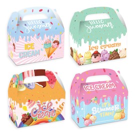 Ice Cream Goodie Boxes, Pack of 12 Paper Gift Boxes for Party Favours, Treat Box for Kids Party, Ice Cream, Birthday Party Decoration Accessories