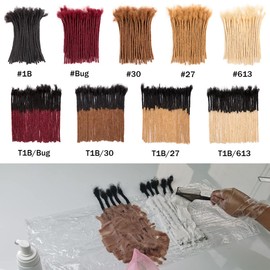 DAIXI 0.8cm Thickness #Burgundy 8 Inch 10 Strands 100% Human Hair Dreadlock Extensions for Man/Women Full Head Handmade Permanent loc Extensions Bundles Can Be Dyed Bleached Curled and Twisted