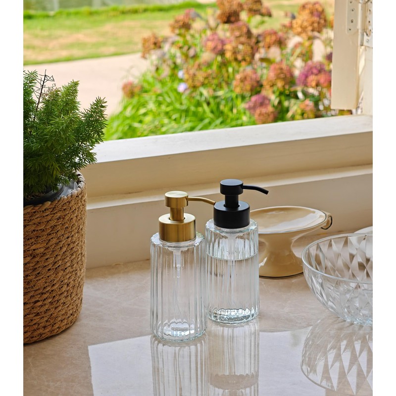 JASAI 16Oz Glass Foaming Soap Dispenser with Black Rust Proof