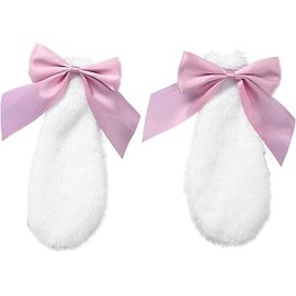 1 Pair Cute Bunny Plush Lop Ears Hair Clip,Kawaii Rabbit Furry Ears Ribbon Bow-knot Women Hair Clamp Hairpin Cosplay Headwear Hair Accessories (Dark Pink)