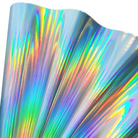 30x135cm Holographic Faux Leather Vinyl, Metallic Mirrored Crafts Fabric for Hair Bows Bags Keychains Making (Silver)