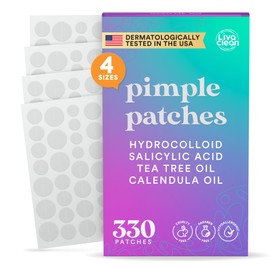 Parches para Granos para el Rostro LivaClean 330 CT con Ácido Salicílico, Árbol de Té y Aceite de Caléndula - Cuatro Tamaños - Parche para Granos,... 