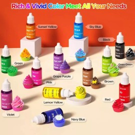 Wayin Food Coloring Liquid Set - 12 Vibrant Color Food Grade Food Coloring Gel Conc...